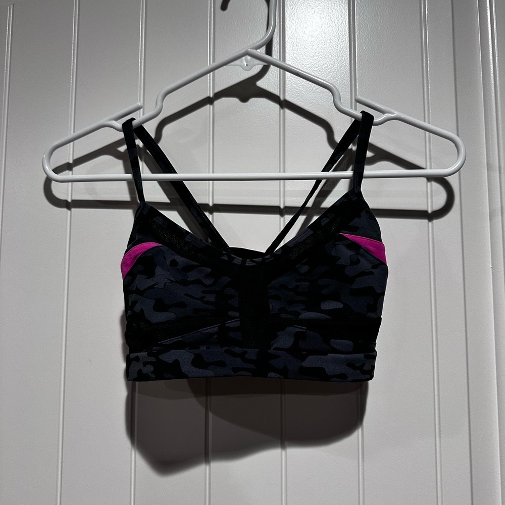 Stylish Black and Pink Camouflage Sports Bra